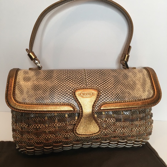 Tod’s Handbag Woven Leather Bronze Beige Small EUC - Picture 11 of 13